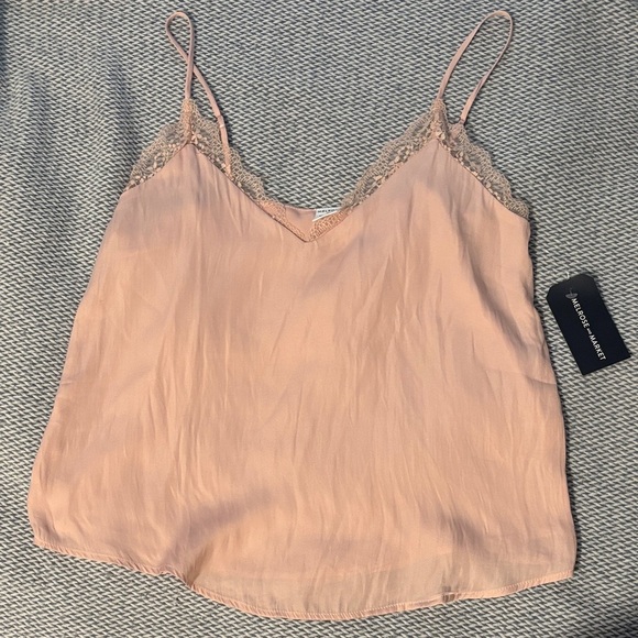 Dainty Blush Lace Cami Top Feminine Satiny Elevated Basic Coquette Cottagecore - Picture 2 of 5